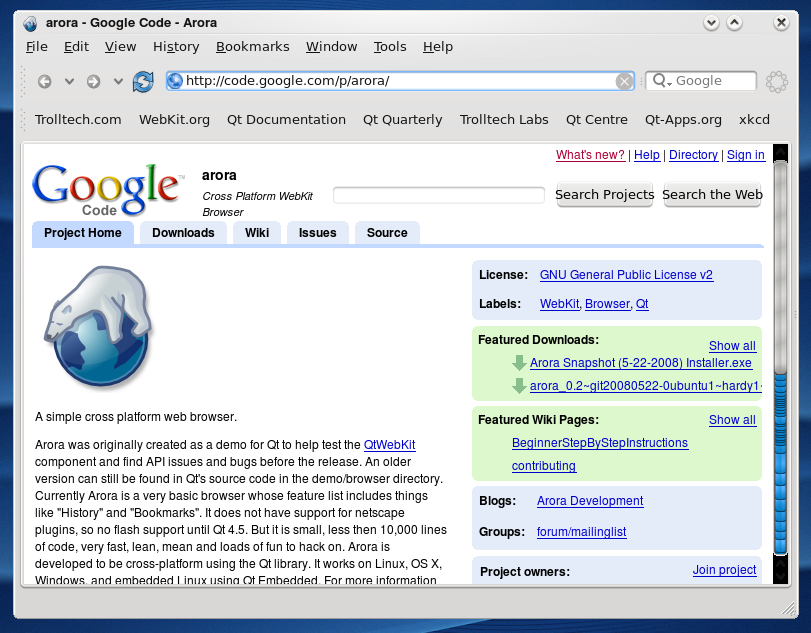 screen Arora Browser
